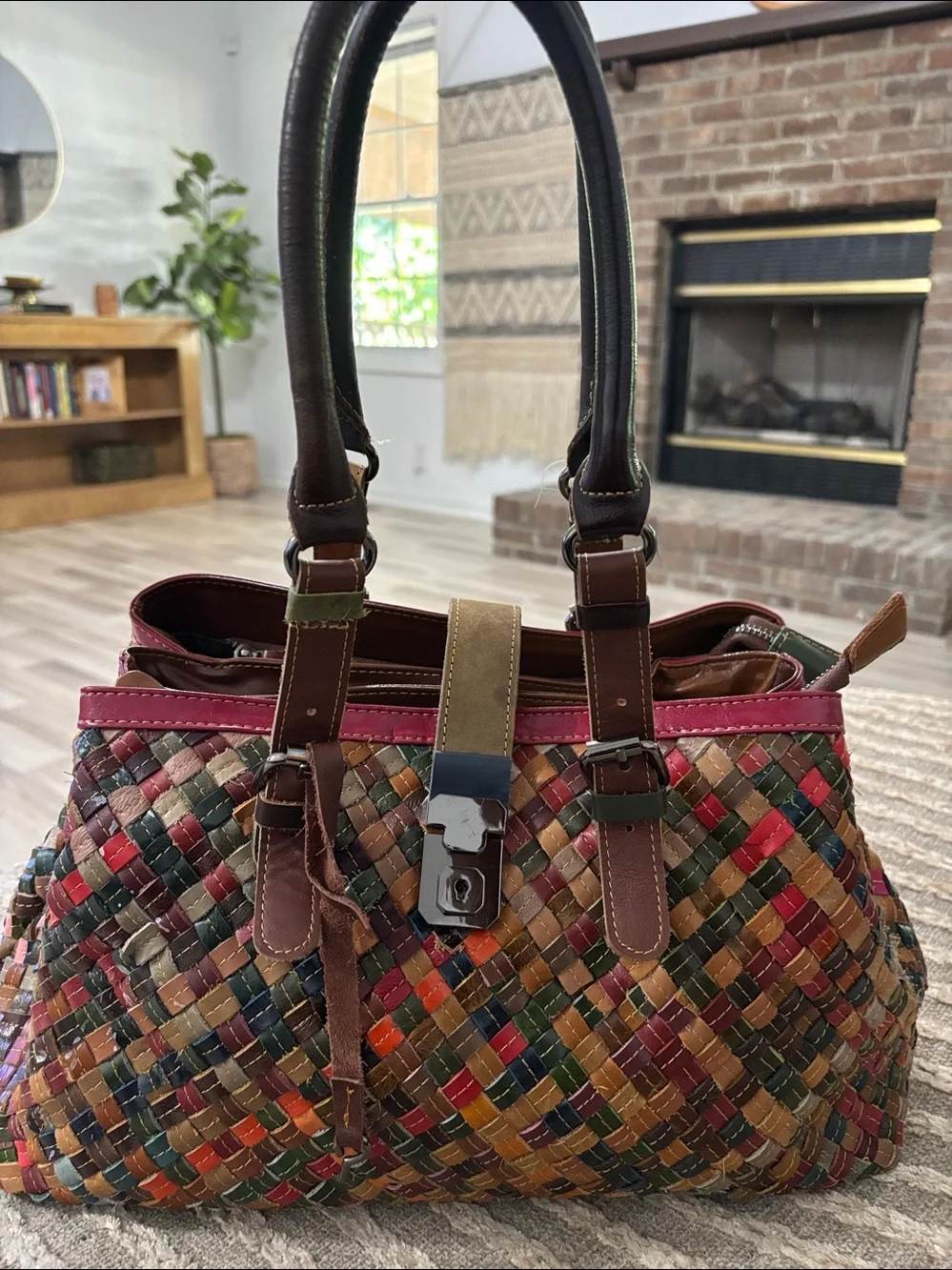 Multi-color Leather Hand-woven Handbag Shoulder Purse Bags Unbranded